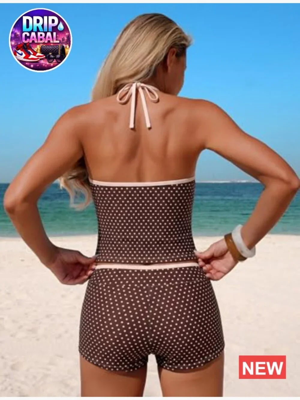 Tankini Swimsuit V Neck Halter Top with Boyshorts Bottom Tummy Control Two